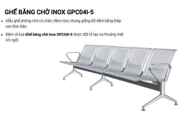 Ghế phòng chờ Inox 5 chỗ ngồi GPC04I-5